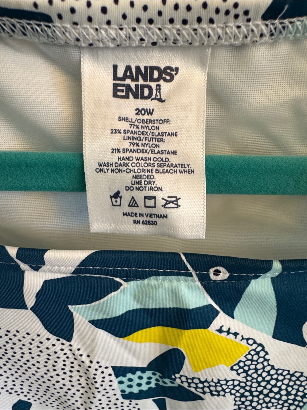 Lands' End Sleeveless Fish-Pattern Swim Tank in Teal, Navy & Yellow - Picture 2 of 4